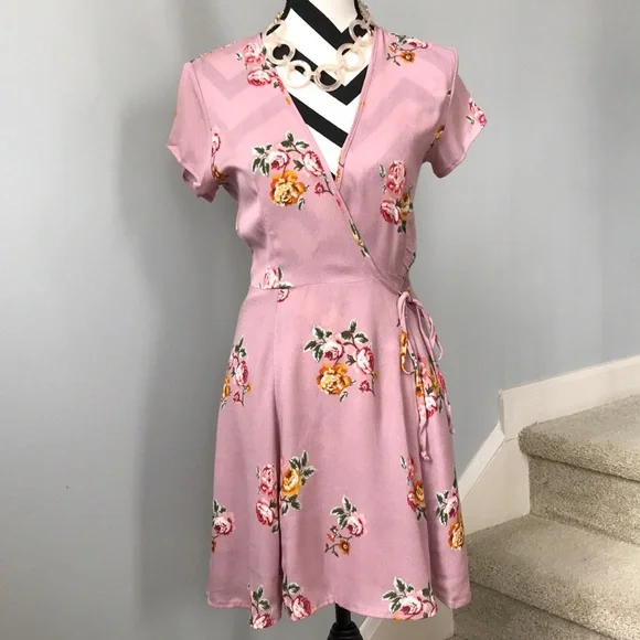 Mauve Floral Wrap Dress - Picture 1 of 7